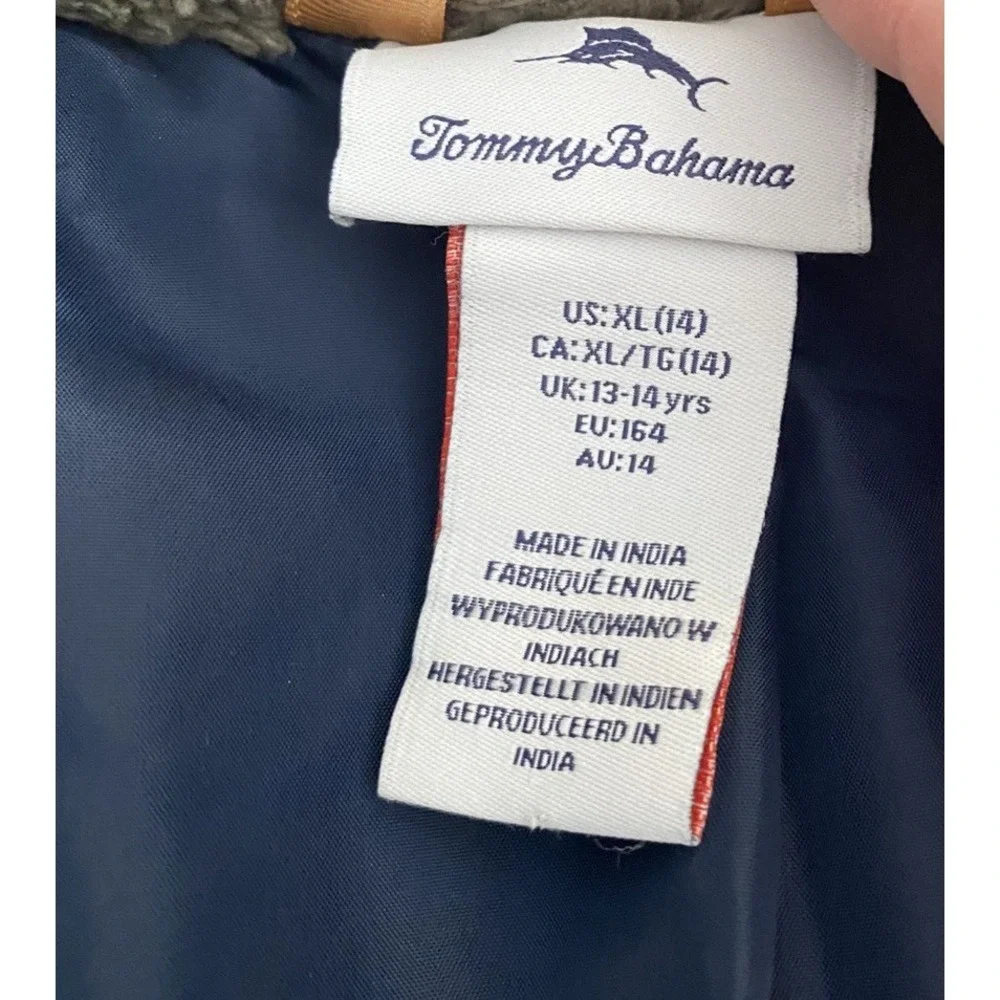 Tommy Bahama Fleece Jacket‎ Boys SZ XL Olive/Brown Blue Full Zip Outdoors Youth